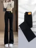 Jeans feminino duomofu preto chique elástico alta cintura slim flue feminino de primavera de moda botão de zíper sólida cor simples xs-2xl fêmea feminina