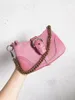 Pink Vintage -Geldbörse mittelalterliche Zeit Baguett Kette Handtasche echte Kuhleder Achselkreuzkörper Mini Wallet Classic 240429