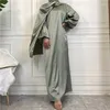 Vêtements ethniques Robe musulmane de dinde Hijab Femmes Abaya Pocket Simple Middle East Fashion Femme Satin Satin à manches longues Loose