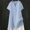 Blouses feminina Mulheres de manga longa Camisa de poliéster Top elegante decote em V abotoou a camiseta de comprimento médio solto para desgaste