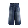Jeans para mujeres Reddacic Women Bigotes de vinta con la cintura pantalones cortos de mezclilla Vintage Vintage Azul Pantalones de gran tamaño de pierna de ancho de ancho
