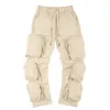 Calças masculinas Hip Hop Street Casual Bottoms Moda 3D Bolsos múltiplos bolsos Cargo Brincadeiras Prants de moletom de cordão