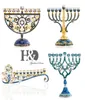 HD Hand geschilderd emaille bloemen Hanukkah Menorah Candlestick 9 Branch Candelabra verfraaid met kristallen ster van David Hamsa5879030