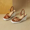 Sandals LIHUAMAO Rope Outsole Suede Wedges Heel Platform Espardilles Shoes Ankle Strap Casual Beach High Pumps