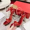 Casual Designer Fashion Women Sexy Lady Red Patent Leather One Strappy Warp Ankle Strap High Heels Crystal Rhinestone Heeled Sandals Party Evening Shoes