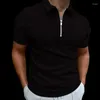 Men's Polos Fashion Polo Shirts 2024 Summer Stripe Zipper Mens Shirt Solid T-Shirt Brand Short-Sleeved Casual Slim Tops