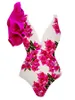 Kvinnors badkläder bougainvillea tryck 1-stycke baddräkt och täck upp strandutgång klänning stil baddräkt sexig monokini 240423