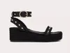 Summer Famous brands calfskin leather sandal ankle strap wedge Caged Wedge espadrille black nude brown High Heels leather High heel With Box 35-43