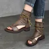 Vestido sapatos johnature chood de couro macio botas 2024 verão retro genuíno de couro de pé de sandálias femininas femininas Gladiador
