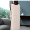 Etnik Giyim 2024 Bahar Çin tarzı iki parçalı Hanfu Set Kadınlar Retro Zarif Qipao Geliştirilmiş Yarım Kollu Cheongsam İplik Elbise W296
