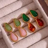 Stud Earrings Elegant Green Pink Tortoiseshell Pear Drop Shape Trendy Women's Warrings 2024 Luxury 18K Gold Plated Waterproof Jewelry
