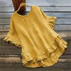 Blouses pour femmes 2024 Summer Summer Fashion Ruffle Hem Blouse à manches courtes Coule solide Collier Round Colli