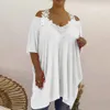 Plus size dames kant vneck tuniek tops zomer koude schouder casual shirt oversized dames mode kleding kleding 2023 240419