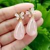 Boucles d'oreilles Stud Yygem 15x25 mm Natural Rose Quartz Forme en larmes Butterfly pour femmes bijoux en pierre de pierre précieuse