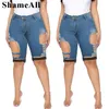 Plus taille Street Punk Hollow Stretchy Shorts 4xl Femmes Summer Belt Stiching Hole Ripped High Wist Party Club Short Denim Jeans 240420