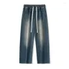 Herren Jeans Spring High Street Männer lose elastische Taille Baggy gerade Streetwear Y2K Vintage Mode Weitbein Denimhose