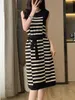 Abiti casual Summer Women Fashion Striped Knitted Women Elegant Slip Driver Driver Dress Ladies O-Neck Pullover