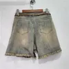 Frauen-Shorts Sommer 2024 Schwere Industrieperlen ausgefranste Diamantbohrer Jeans Hosen A-Line High Taille Eingelegtes Juwel Weitbein Schlankung Denim