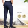 Casual Pants Man Stretch Business Straight Dress Byxor Ankletied Men Office Ice Silk Breattable Mens Classic 240417