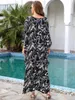 Sexy v halsfarben gefärbt gedruckt Kaftan Chiffon Badeanzug Decken Sie 2024 Sommer -Leichtgewicht -Outfit Maxi Kleid Q1578