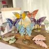 1pair Natural Crystal arc-en-ciel Fluorite Butterfly Ailes Rose Quartz Moss Agate sculpture avec décoration domestique 240429