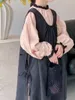 Kleidungssets Kinder Mädchen Kleid 2024 Frühling koreanischer Stil Spitzenkragen Puffy Sleeve Shirt Solid Color Casual Zweiteiler Set