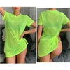 Women Beach Wear Women Sheer Bikini Cover Up Szyprwi kąpiel Kąpiel Suit Summer Beach Mini Dress Ropa de Playa Mujer Vestidos Playeros D240501