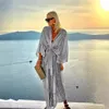 Saida De Praia Feminino 2024 Summer Woman Dress Bathing Suit Cover Ups Outlet Cape Beach Swimsuit Sequin Cardigan Bat Sleeve