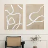 2pcs abstracto línea blanca boho pósters beige arte de arte de pared pintura impresiones imágenes de la sala de estar moderna decoración del hogar 240425