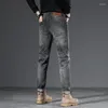 Jeans masculin de haute qualité gris hommes slim stretch stretch pantalon denim streetwear vachets grattés pantalon masculin tendance homme hombre