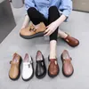 Casual schoenen Koznoy 5 cm retro etnische handleiding echt lederen platform Wedge Summer Women Glip op flats comfortabel plus size niet -vrije tijd