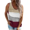 Tanques femininos Roupas de mulheres contrastantes Hollow Out sem mangas com decote em V Top de tricô casual Tops Feminino Pullovers Feminino Viagem diária