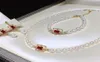 Серховые ожерелье Свидение 67 мм белый натуральный пресноводный жемчужный браслет красный CZ Sqaure фитинги великолепные украшения для женщин1519047