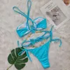 Swimwear femminile Deka Women Halter Halter Diamond Bikini Blue Blue Swimsuit Bandage Bandage Set da bagno Swim Swim Beach Wear