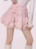 Jupes japonaises kawaii lolita mini jupe femme hiver lace décontracté élégant doux femelle bandage haute fashion coréenne 2024