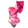 Impressão floral de roupas de banho feminina One peça maiô e saia para mulheres Monokini ombro 3d Flower Beach Bathing Suiting