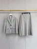 Damenjacken Frauen Set plissierte A-Line-Schlitz-Midi-Rock oder einzelne Breasted Blazer Office Lady Fashion Anzug