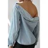 Frauenblusen koreanischer Stil für Frauen Frühling langhärme unregelmäßig kragen Tops Knopf Drop Schulterbluse Lady