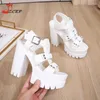 Ubierz buty Summer Chunky Heele Sandals Women Burekle Pasp Otwarty palca platforma Super Heels moda moda biała czarna czarna czarna