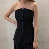 Tanks pour femmes Omsj Gothic Style Black Sans Sexy Vest Summer Summer 2024 Single-Breasted Buste sans bretelles