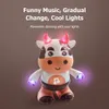 Electric Dance Cow Doll beweegbaar met muzieklicht gloeiend vee plastic wandelspeelgoed glad voor kinderen verjaardagscadeau 240418