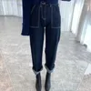 Jeans féminins wdmsna printemps simple ligne ouverte femme haute taille bouth bouth un bouton coréen chic conception de jambe large de la jambe