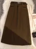 Jupes automne solide élégant simple ceinture denim jupe femme streetwear mode haute taille y2k midi rétro poches tout match jean