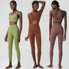 Kobiety dwa kawałki Zestaw jogi fitness Silny kolor super rozciąganie Lycra Gym Suit maślany miękki oddychający ubrania 240426