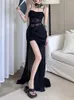 Lässige Kleider schwarzes mysteriöses sexy Kleid reife weiblicher Charme schlanker intellektueller eleganter Frauenschlinge Abendparty Long