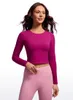 Actieve shirts Crz yoga butterluxe dubbel gevoerde trainings tops met lange mouwen voor vrouwen bemanning nek gemonteerd crop top casual strak basic