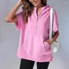 Sweats à capuche pour femmes Femmes à moitié zip Pullor Sweat à capuche d'été élégant élégant avec des manches courtes solides pour les femmes