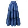 Skirts 24Women Denim Spring Summer Sweet Style Spliced Washed Bleached Fold Solid Color Female Tide Umbrella Shaped Skirt Wild