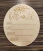 10st Wood Milestone Card Hello World Trä Personligt babymeddelande Plack Sign Pography Props Dusch Gift3246046