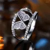 Eheringe süße weibliche kleine weiße lila Zirkonstein Schmetterling Verlobungsring Trendy Silber Farbe Braut Schmuck Geschenk für Frauen